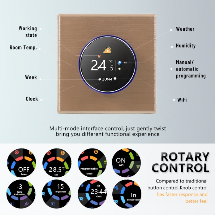 BHT-7000-GCLZB 240V AC 3A Smart Knob Thermostat Dry Junction Controller with Zigbee(Gold) - Thermostat & Thermometer by PMC TechLife | Online Shopping South Africa | PMC TechLife