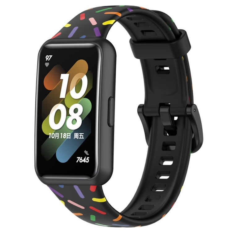 For Huawei Band 7 Sports Rainbow Dots Silicone Watch Band(Black) - Watch Bands by PMC TechLife | Online Shopping South Africa | PMC TechLife