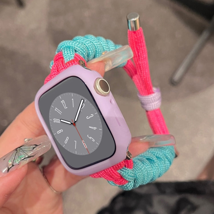 For Apple Watch 8 41mm Twist Knotted Nylon Watch Band(Mint Green Rose Red) - Watch Bands by PMC TechLife | Online Shopping South Africa | PMC TechLife
