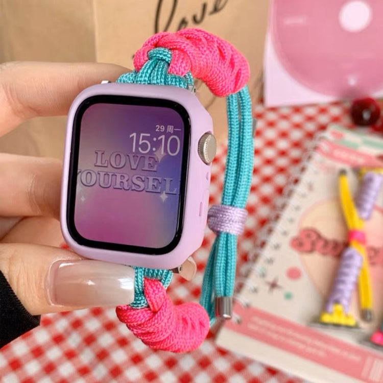 For Apple Watch SE 2022 40mm Twist Knotted Nylon Watch Band(Rose Red Mint Green) - Watch Bands by PMC TechLife | Online Shopping South Africa | PMC TechLife
