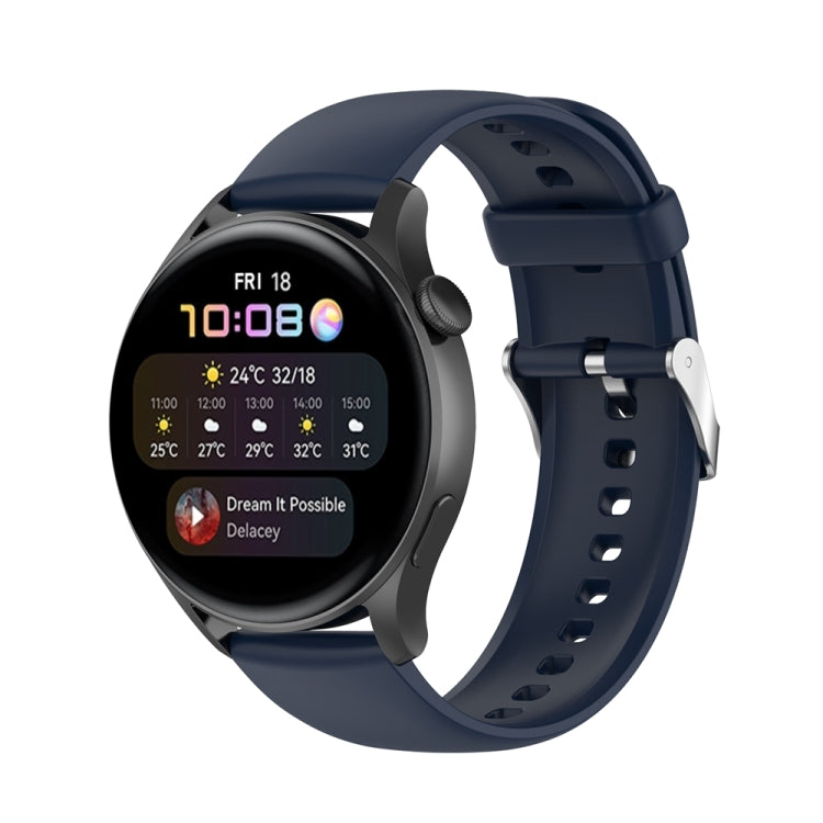 For Huawei Watch 4 / Watch 4 Pro Solid Color Silicone Stainless Steel Silver Buckle Watch Band(Navy Blue) - Watch Bands by PMC TechLife | Online Shopping South Africa | PMC TechLife
