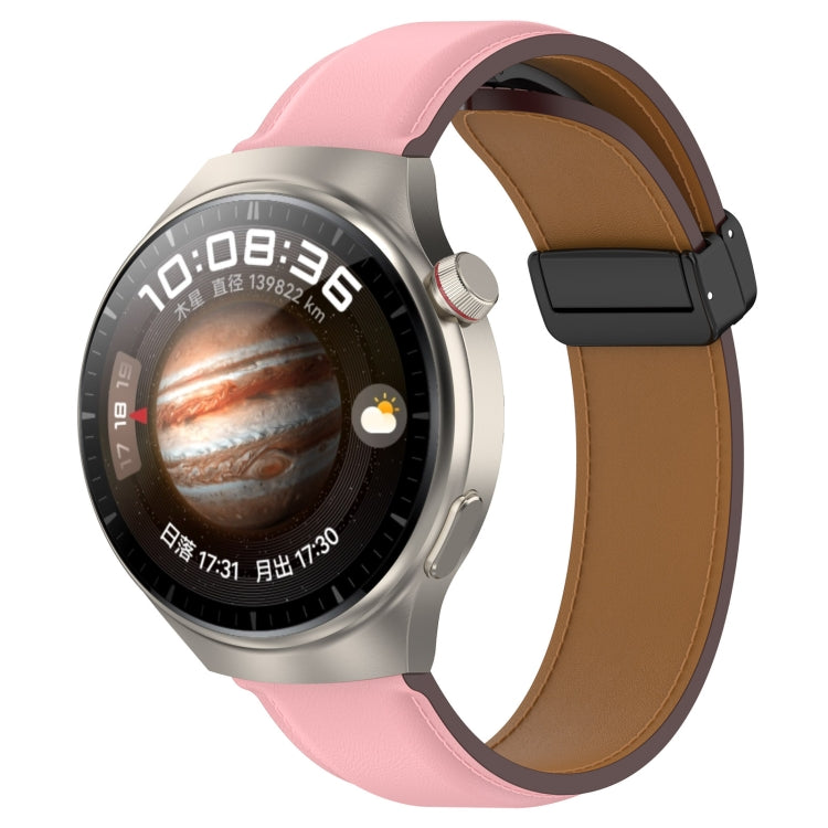 For Huawei Watch 4 / Watch 4 Pro Folding Buckle Genuine Leather Watch Band(Pink) - Watch Bands by PMC TechLife | Online Shopping South Africa | PMC TechLife