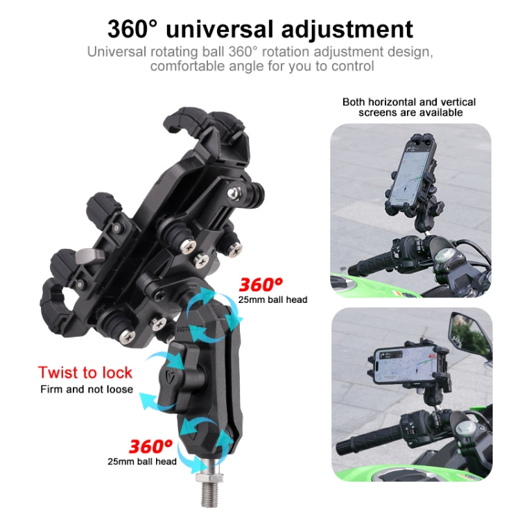 MOTOSLG Crab Motorcycle Phone Clamp Bracket O-Type Rear Mirror Mount with Anti-theft Lock(Black) - Holder by MOTOLSG | Online Shopping South Africa | PMC TechLife | Buy Now Pay Later Mobicred