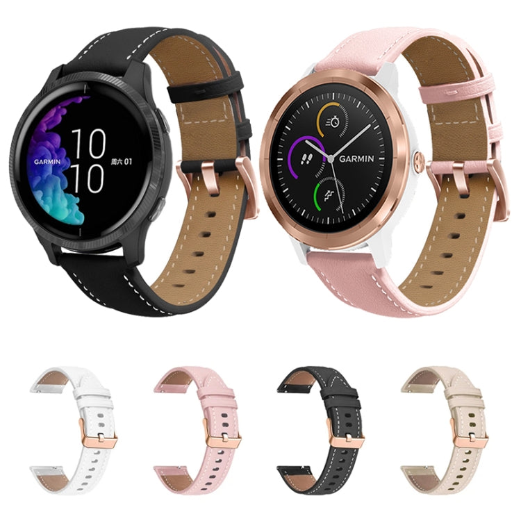 For Garmin Venu / SQ / SQ2 / Venu 2 Plus 20mm Rose Gold Buckle Genuine Leather Watch Band(White) - Watch Bands by PMC TechLife | Online Shopping South Africa | PMC TechLife