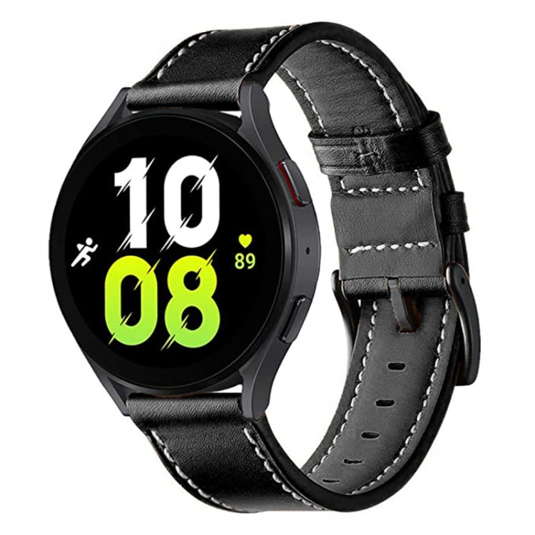 For Garmin Venu / SQ / SQ2 / Venu 2 Plus Stitching Black Buckle Genuine Leather Watch Band(Black) - Watch Bands by PMC TechLife | Online Shopping South Africa | PMC TechLife