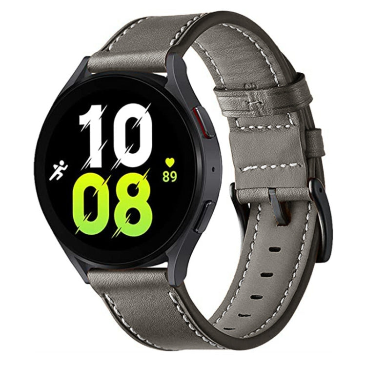For Garmin Venu / SQ / SQ2 / Venu 2 Plus Stitching Black Buckle Genuine Leather Watch Band(Grey) - Watch Bands by PMC TechLife | Online Shopping South Africa | PMC TechLife