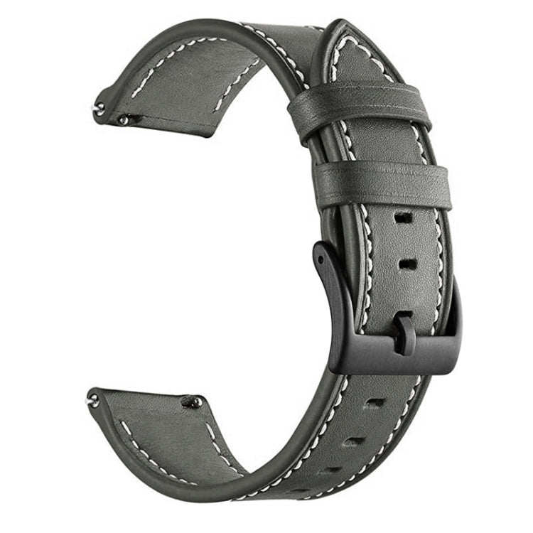 For Garmin Venu / SQ / SQ2 / Venu 2 Plus Stitching Black Buckle Genuine Leather Watch Band(Grey) - Watch Bands by PMC TechLife | Online Shopping South Africa | PMC TechLife