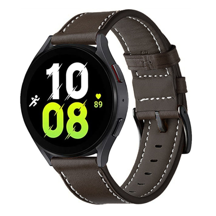 For Garmin Venu / SQ / SQ2 / Venu 2 Plus Stitching Black Buckle Genuine Leather Watch Band(Coffee) - Watch Bands by PMC TechLife | Online Shopping South Africa | PMC TechLife