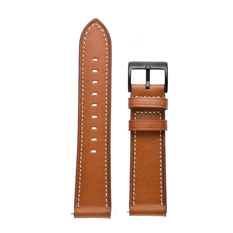 For Garmin Venu / SQ / SQ2 / Venu 2 Plus Stitching Black Buckle Genuine Leather Watch Band(Brown) - Watch Bands by PMC Jewellery | Online Shopping South Africa | PMC Jewellery