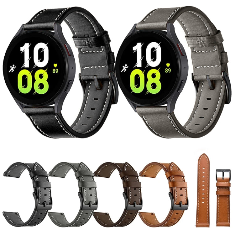 For Garmin Venu / SQ / SQ2 / Venu 2 Plus Stitching Black Buckle Genuine Leather Watch Band(Coffee) - Watch Bands by PMC TechLife | Online Shopping South Africa | PMC TechLife