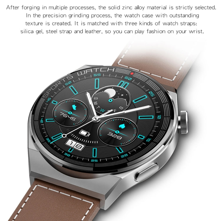 KT62 1.36 inch TFT Round Screen Smart Watch Supports Bluetooth Call/Blood Oxygen Monitoring, Strap:Leather Strap(Silver) - Smart Watches by PMC TechLife | Online Shopping South Africa | PMC TechLife