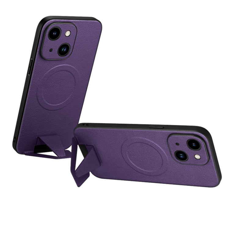 For iPhone 13 SULADA Folding Holder Lambskin Texture MagSafe Phone Case(Purple) - iPhone 13 Cases by SULADA | Online Shopping South Africa | PMC Jewellery