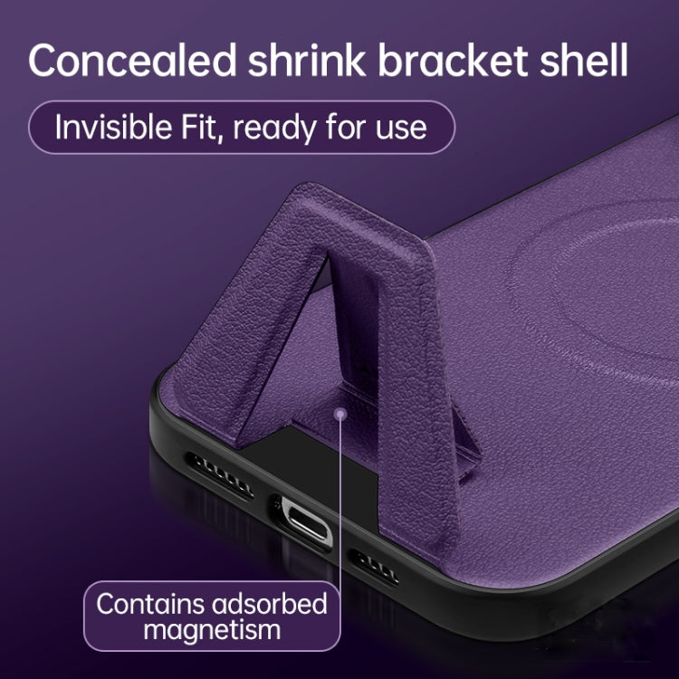 For iPhone 13 SULADA Folding Holder Lambskin Texture MagSafe Phone Case(Purple) - iPhone 13 Cases by SULADA | Online Shopping South Africa | PMC TechLife