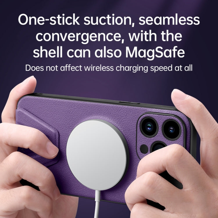 For iPhone 14 Plus SULADA Folding Holder Lambskin Texture MagSafe Phone Case(Purple) - iPhone 14 Plus Cases by SULADA | Online Shopping South Africa | PMC Jewellery