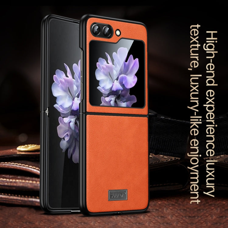 For Samsung Galaxy Z Flip5 SULADA Shockproof TPU + Handmade Leather Phone Case(Orange) - Galaxy Z Flip5 Cases by SULADA | Online Shopping South Africa | PMC Jewellery