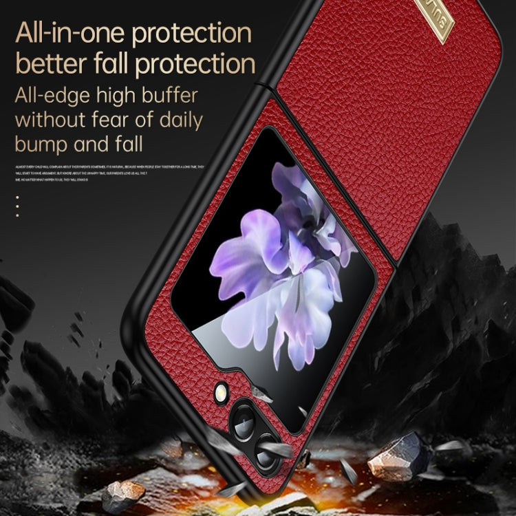 For Samsung Galaxy Z Flip5 SULADA Shockproof TPU + Litchi Texture Leather Phone Case(Black) - Galaxy Z Flip5 Cases by SULADA | Online Shopping South Africa | PMC Jewellery
