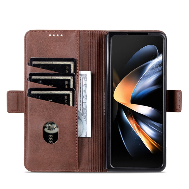 For Samsung Galaxy Z Fold5 5G AZNS Magnetic Calf Texture Flip Leather Phone Case(Dark Brown) - free shipping - PMC TechLife - Order now!