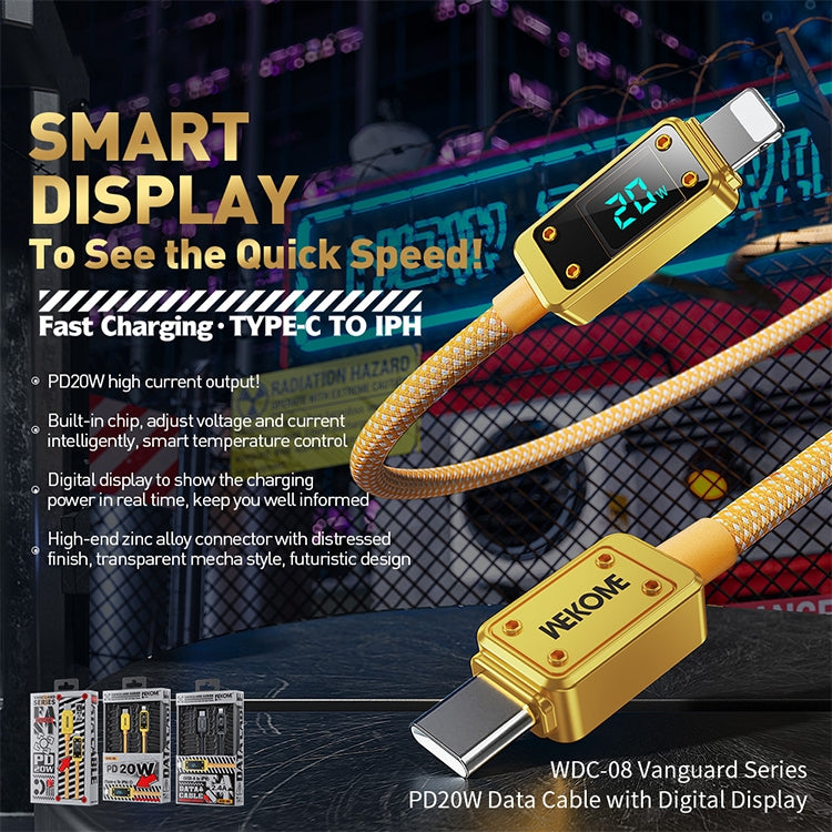 WK WDC-08 PD 20W USB-C/Type-C to 8 Pin Digital Display Data Cable, Length: 1m(Yellow) - free shipping - PMC TechLife - Order now!
