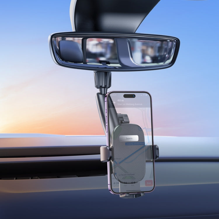 hoco H17 Waves Rearview Mirror Car Holder(Black) - Car Holders by hoco | Online Shopping South Africa | PMC Jewellery