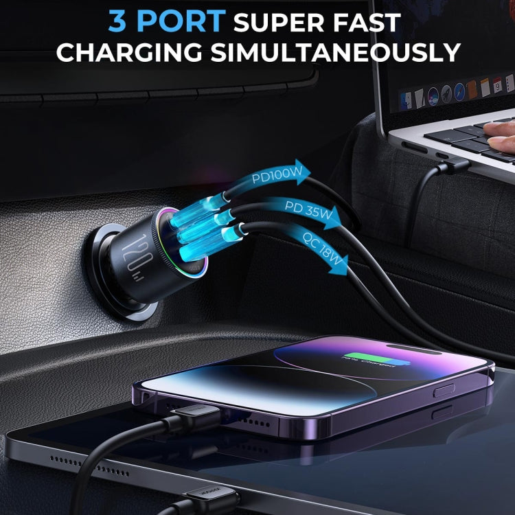 JOYROOM JR-CCN07 120W Dual PD+QC3.0 3-Port Car Charger(Dark Gray) - free shipping - PMC TechLife - Order now!