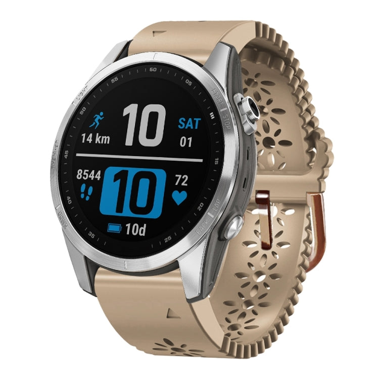 Compatible with Garmin Fenix 7S Pro 42mm Lady Lace Punch Silicone Watch Band(Khaki) - Watch Bands by PMC TechLife | Online Shopping South Africa | PMC TechLife | Buy Now Pay Later Mobicred
