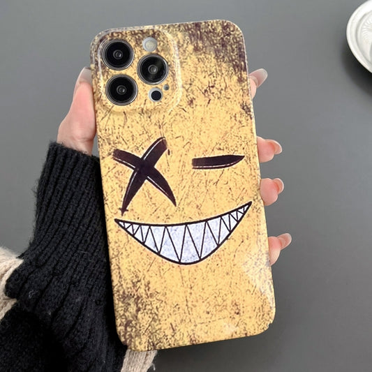 For iPhone 14 Pro Painted Pattern Precise Hole PC Phone Case(Yellow Background Smiling) - iPhone 14 Pro Cases by PMC Jewellery | Online Shopping South Africa | PMC Jewellery