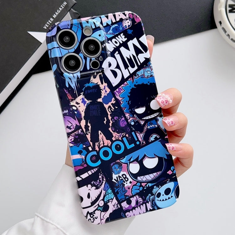 For iPhone 15 Pro Max Painted Pattern Precise Hole PC Phone Case(Purple Comics) - iPhone 15 Pro Max Cases by PMC Jewellery | Online Shopping South Africa | PMC Jewellery