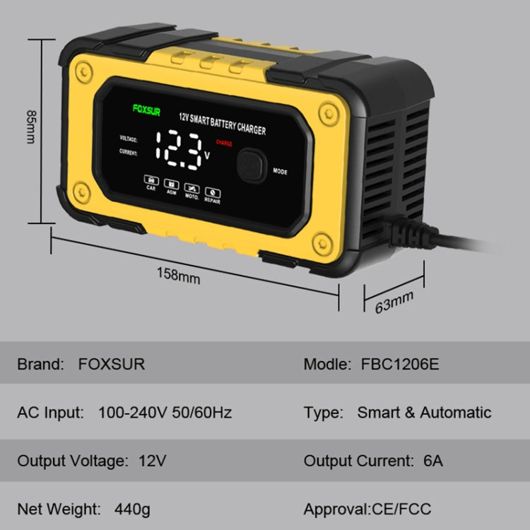 FOXSUR FBC1206E 6A 12V Car / Motorcycle Smart Battery Charger(AU Plug) - Battery Charger by FOXSUR | Online Shopping South Africa | PMC TechLife | Buy Now Pay Later Mobicred