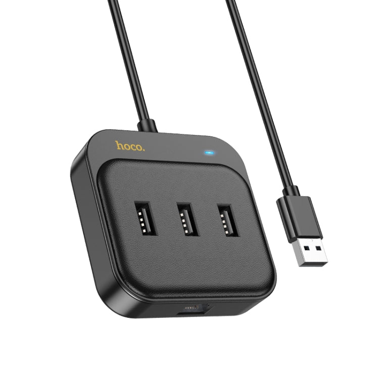 hoco HB35 4 in 1 USB to USB2.0x3+RJ45 100M Ethernet Adapter, Cable Length:0.2m(Black) - USB Network Adapter by hoco | Online Shopping South Africa | PMC Jewellery