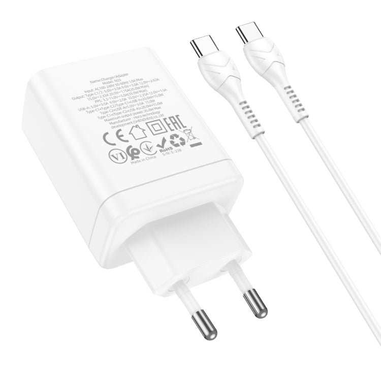 hoco N33 Start PD35W Dual Type-C + USB Charger with Type-C to Type-C Cable, EU Plug(White) - USB Charger by hoco | Online Shopping South Africa | PMC Jewellery