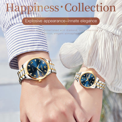 1pair OLEVS 5563 Couple Luminous Waterproof Quartz Watch(Blue + Gold) - Couple Watches by OLEVS | Online Shopping South Africa | PMC Jewellery