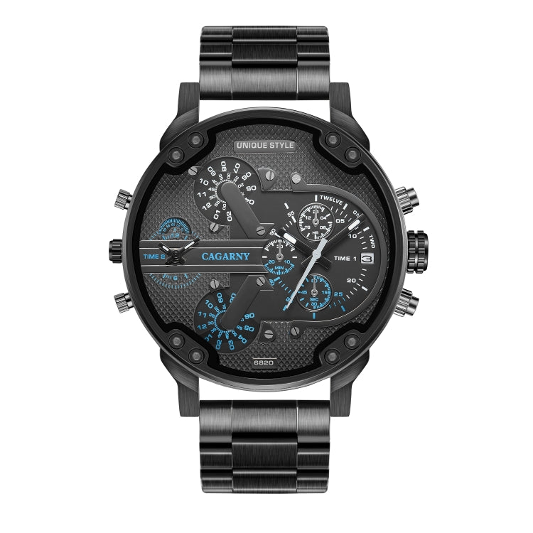 CAGARNY 6820 Men Dual Movement Blue Face Steel Strap Quartz Watch(Black) - Metal Strap Watches by CAGARNY | Online Shopping South Africa | PMC Jewellery