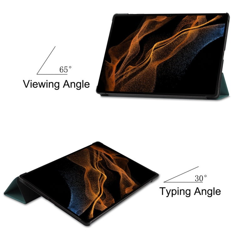 For Samsung Galaxy Tab S10 Ultra / S9 Ultra Custer Pure Color 3-Fold Holder Smart Leather Tablet Case(Dark Green) - free shipping - PMC TechLife - Order now!