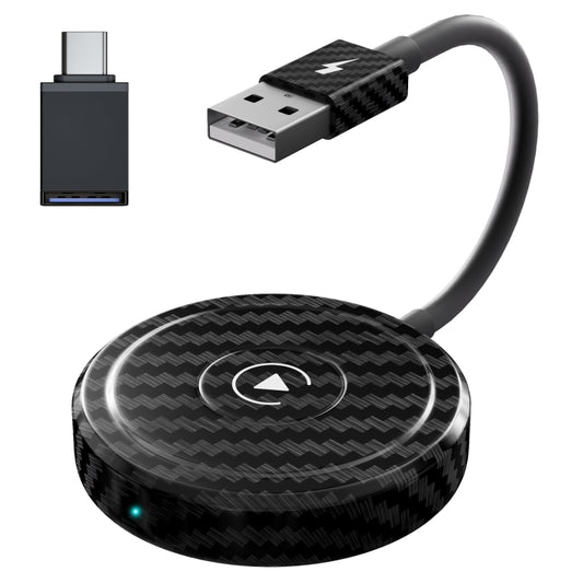 Carbon Fiber USB + USB-C / Type-C Wired to Wireless Carplay Adapter for iPhone(Black) - Bluetooth Adapters by PMC Jewellery | Online Shopping South Africa | PMC Jewellery