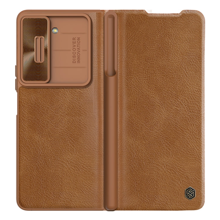 For Samsung Galaxy Z Fold5 NILLKIN QIN Series Pro Sliding Camera Cover Design Leather Phone Case(Brown) - Galaxy Z Fold5 Cases by NILLKIN | Online Shopping South Africa | PMC Jewellery