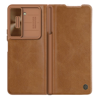 For Samsung Galaxy Z Fold5 NILLKIN QIN Series Pro Sliding Camera Cover Design Leather Phone Case(Brown) - Galaxy Z Fold5 Cases by NILLKIN | Online Shopping South Africa | PMC Jewellery