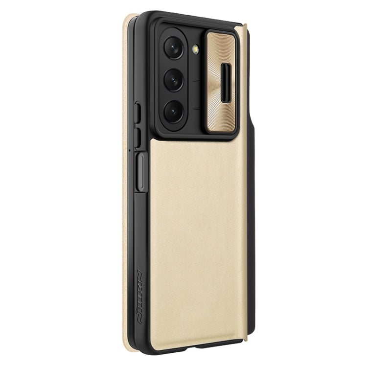 For Samsung Galaxy Z Fold5 NILLKIN QIN Series Pro Sliding Camera Cover Design Leather Phone Case(Gold) - free shipping - PMC TechLife - Order now!