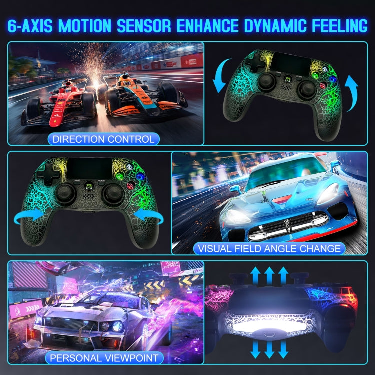 Crack Pattern RGB Light Wireless Game Controller for PS4 / PC / Android / iOS(Black) - Gamepads by PMC Jewellery | Online Shopping South Africa | PMC Jewellery