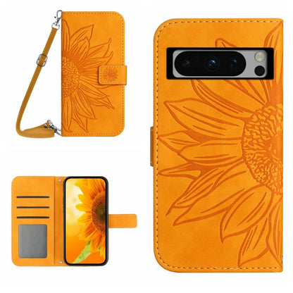 For Google Pixel 8 Pro Skin Feel Sun Flower Embossed Flip Leather Phone Case with Lanyard(Yellow) - Google Cases by PMC Jewellery | Online Shopping South Africa | PMC Jewellery