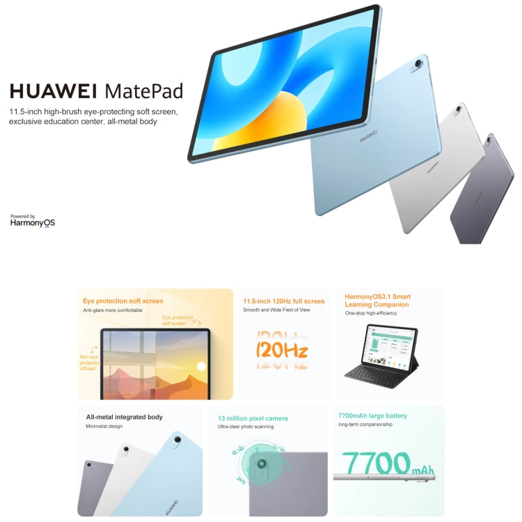 HUAWEI MatePad 11.5 inch 2023 WIFI, 8GB+128GB, HarmonyOS 3.1 Qualcomm Snapdragon 7 Gen 1 Octa Core, Not Support Google Play(Silver) - free shipping - PMC TechLife - Order now!