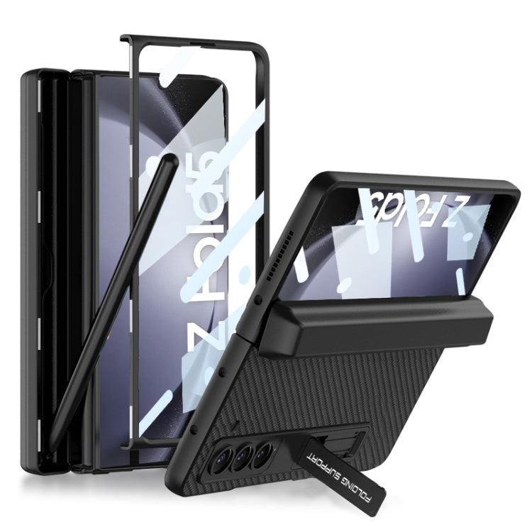 For Samsung Galaxy Z Fold5 GKK Integrated Magnetic Flip Plain Leather Phone Case with Pen Box(Carbon Fiber) - Galaxy Z Fold5 Cases by GKK | Online Shopping South Africa | PMC Jewellery