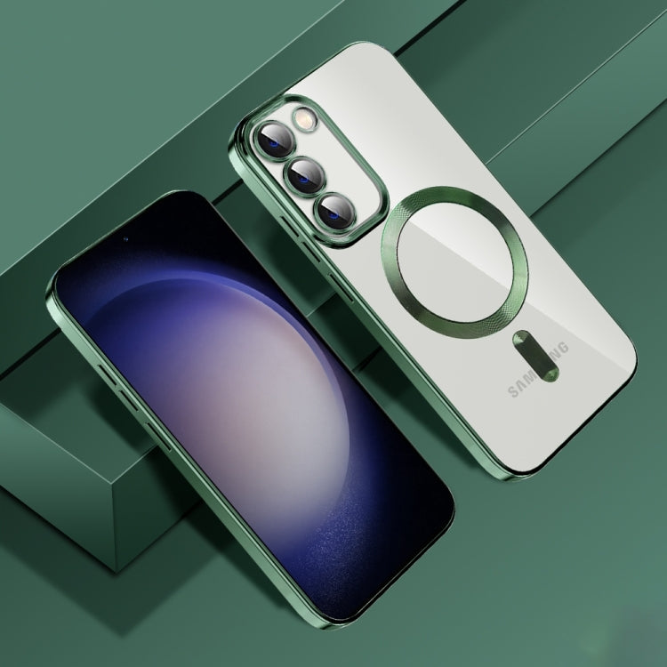For Samsung Galaxy S21 FE 5G CD Texture Plating TPU MagSafe Phone Case with Lens Film(Dark Green) - Galaxy Phone Cases by PMC TechLife | Online Shopping South Africa | PMC TechLife