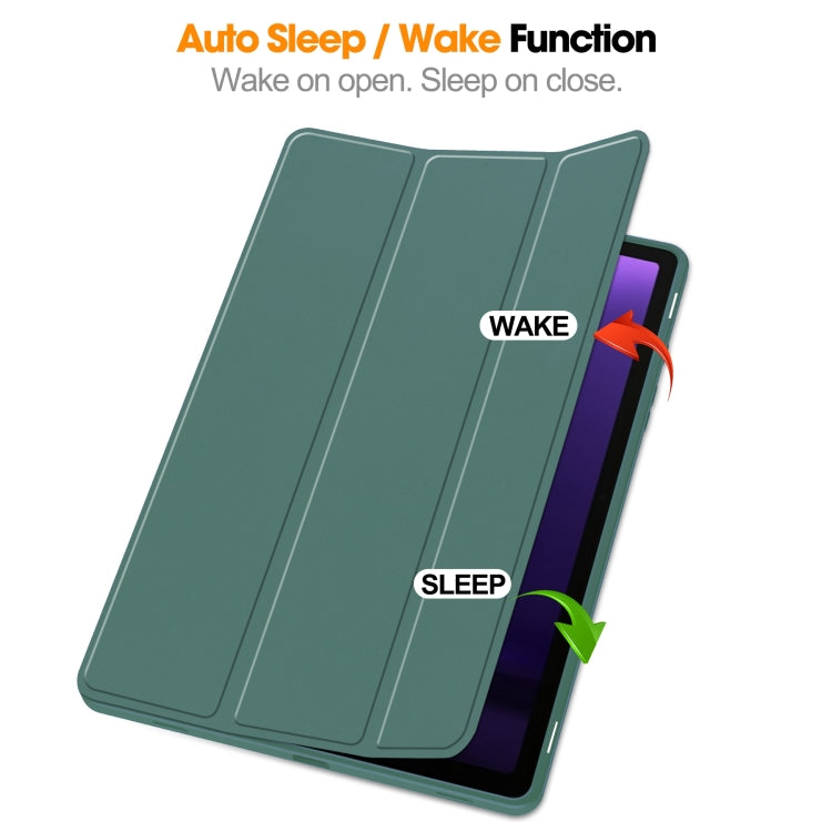 For Samsung Galaxy Tab S9 FE / S10 FE 3-Fold Pure Color TPU Smart Leather Tablet Case with Pen Slot(Dark Green) - free shipping - PMC TechLife - Order now!