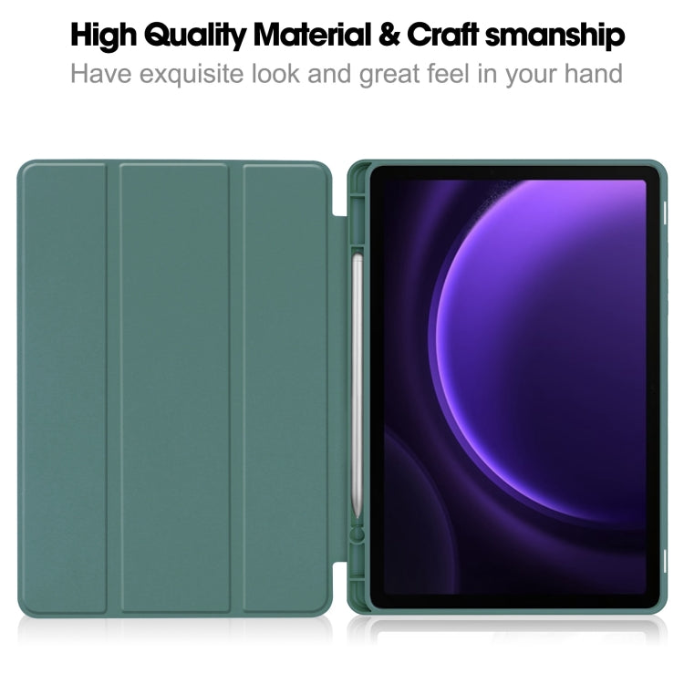 For Samsung Galaxy Tab S9 FE / S10 FE 3-Fold Pure Color TPU Smart Leather Tablet Case with Pen Slot(Dark Green) - free shipping - PMC TechLife - Order now!
