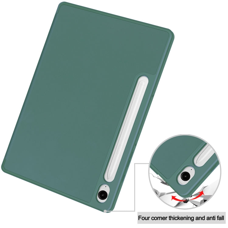 For Samsung Galaxy Tab S9 FE / S10 FE 3-Fold Pure Color TPU Smart Leather Tablet Case with Pen Slot(Dark Green) - free shipping - PMC TechLife - Order now!