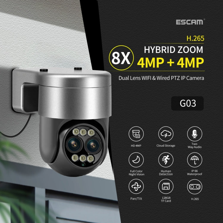 ESCAM G03 2x4MP Dual Lens Zoom 8X Dual Light Source WiFi Camera Support Two-way Voice & Motion Detection(AU Plug) - free shipping - PMC TechLife - Order now!