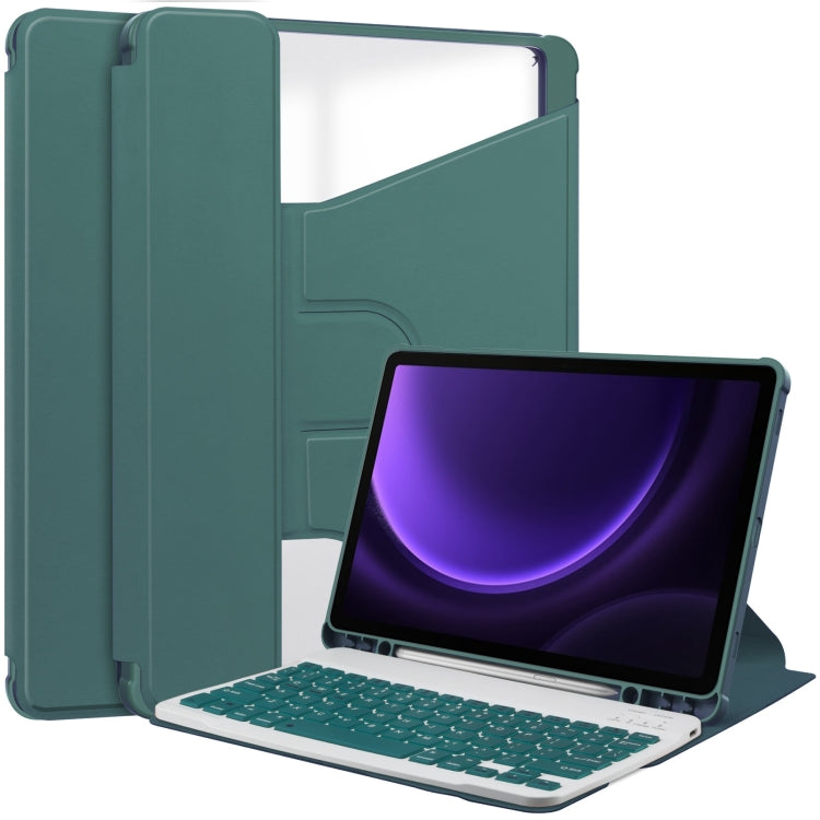 For Samsung Galaxy Tab S9 FE / S10 FE 360 Rotation Transparent Smart Leather Case with Keyboard(Dark Green) - Galaxy Tab S9 FE by PMC TechLife | Online Shopping South Africa | PMC TechLife | Buy Now Pay Later Mobicred