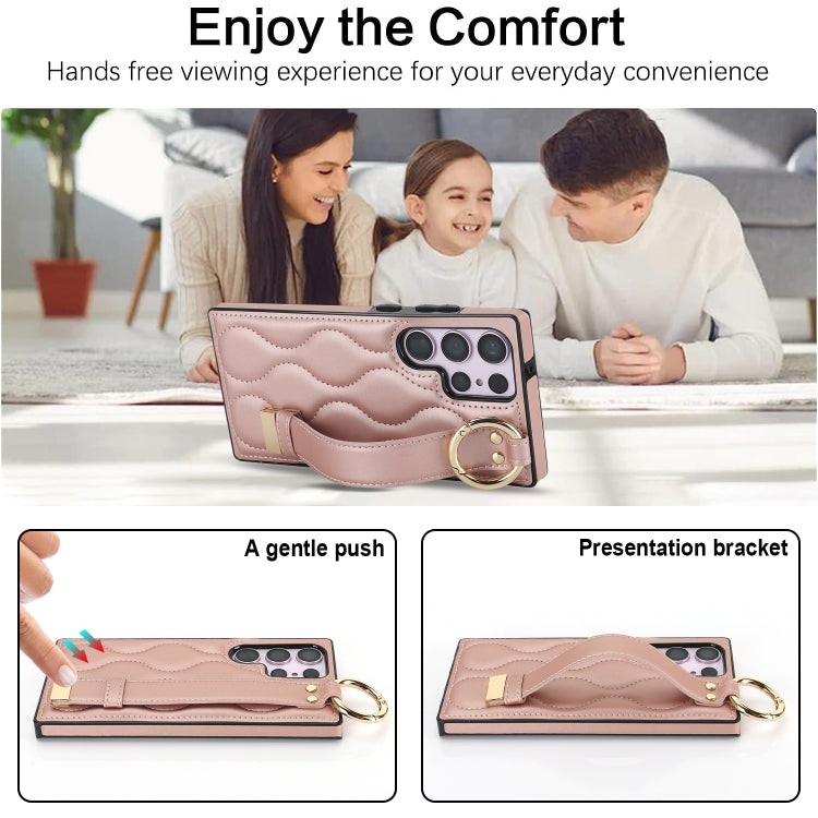 For Samsung Galaxy S23 Ultra Non-slip Full Coverage Ring PU Phone Case with Wristband(Rose Gold) - free shipping - PMC TechLife - Order now!