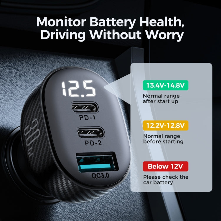 JOYROOM JR-CCD04 30W Dual PD + QC3.0 Ports Digital Display Car Charger(Black) - Car Charger by JOYROOM | Online Shopping South Africa | PMC Jewellery