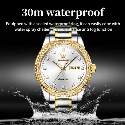 OLEVS 7003 Men Multifunctional Waterproof Mechanical Watch(Gold + White) - Metal Strap Watches by OLEVS | Online Shopping South Africa | PMC Jewellery